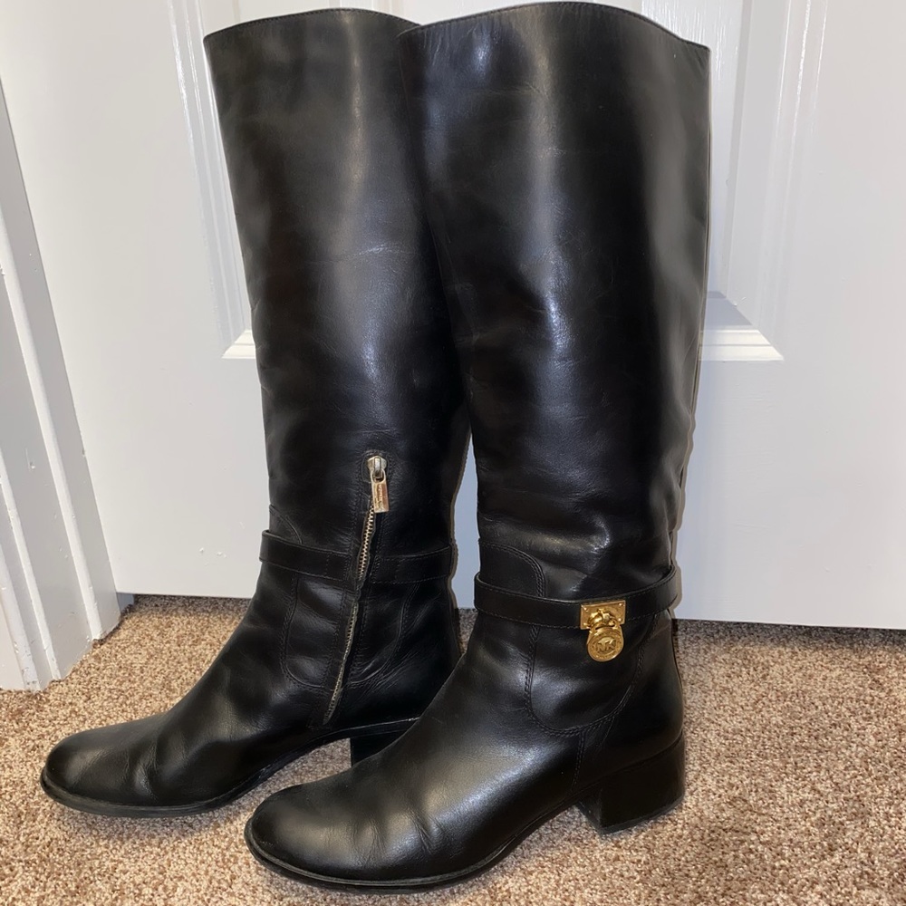 Michael Kors Black Boots with Gold Buckle